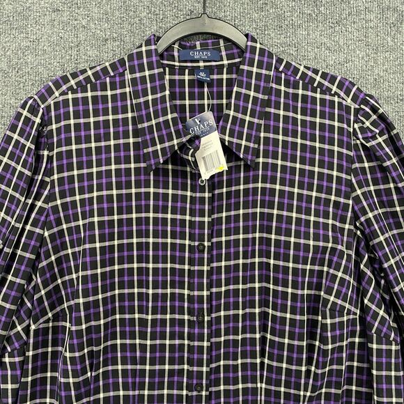Chaps Shirt Womens 2X Blue Plaid Button Up Long Sleeve Career Office Preppy - Picture 2 of 8